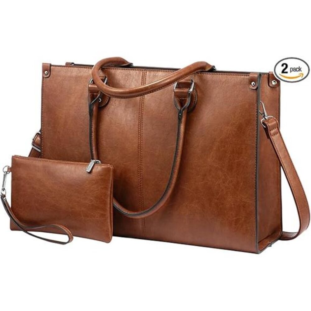 Laptop Tote Bag for Women 15.6 Inch Large Capacity Vintage Vegan Leather - Picture 7 of 7